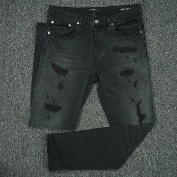 Purple Brand Jeans Mens 34x31 Black Distressed Faded P001 5 Pocket Button Fly